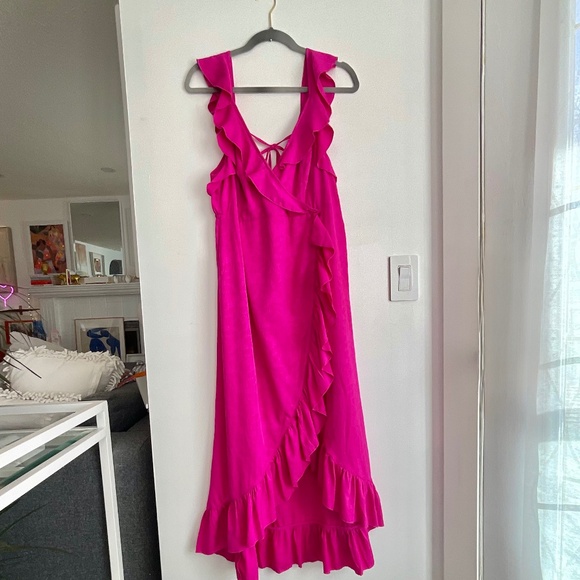 NWOT 🌺 TOPSHOP Hot Pink Wrap V-Neck Midi Maxi Dress Size 12 - Picture 9 of 15